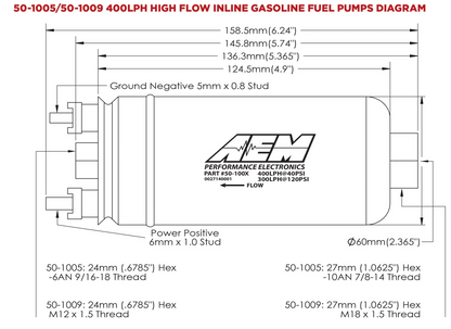 AEM 400LPH Metric Inline Fuel Pump 50-1009 product photo